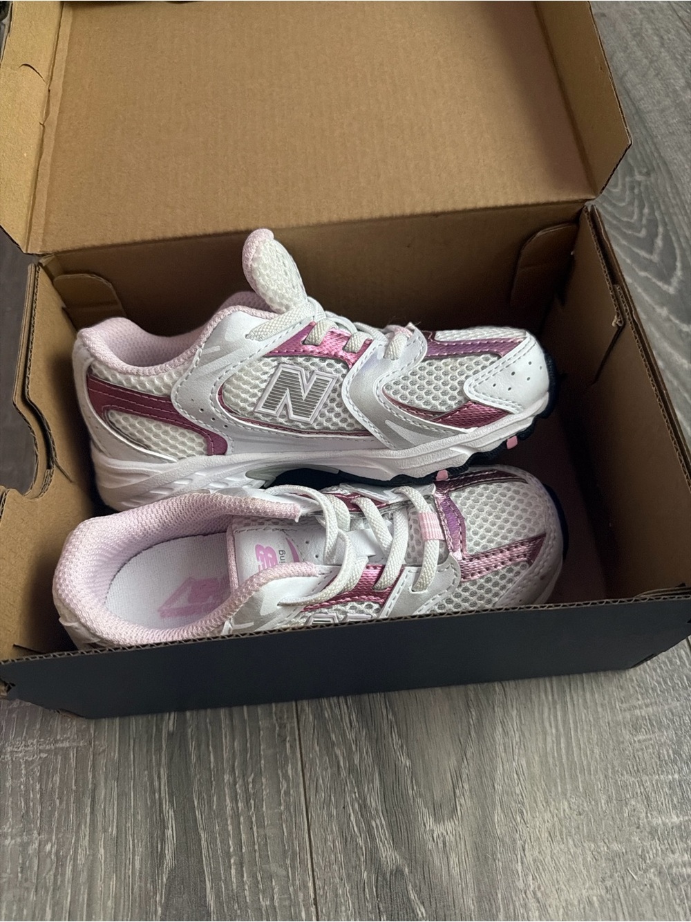 New Balance Kids White and Pink Athletic Sneakers with Mesh Upper